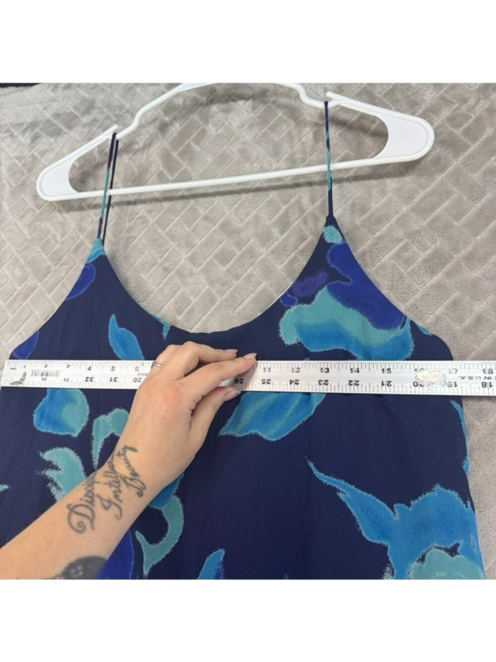 Diffusion Dress Womens L Blue Floral Chiffon Lined Spaghetti Strap Long Midi - Picture 5 of 9